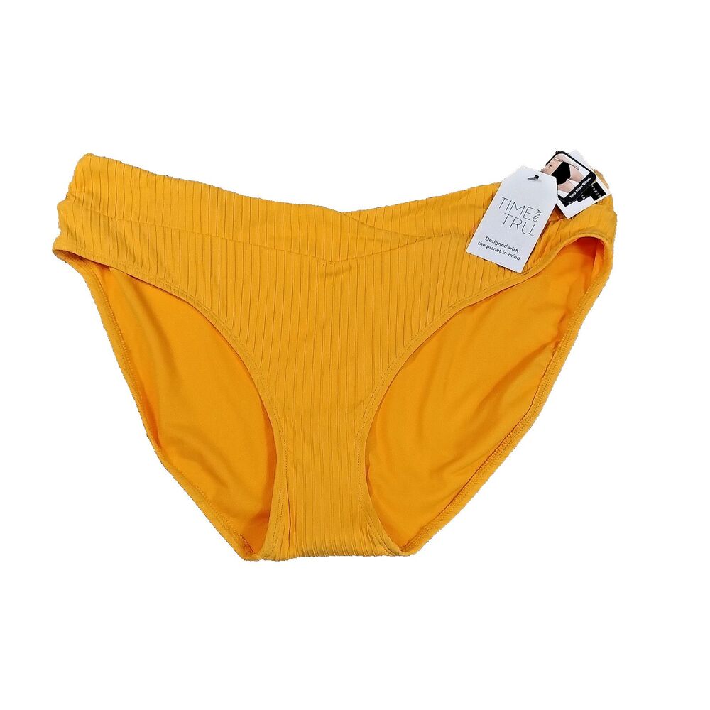 Women XL V-waist Swim Bottom High Waist crisscross Bikini Marigold Yellow Ribbed